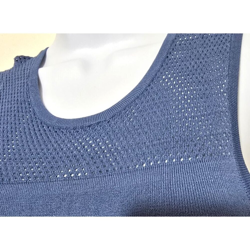 Parker Dress XS Drop Waist Peplum Tiered Blue Stretch Comfort Eyelet Open Knit - Picture 5 of 15